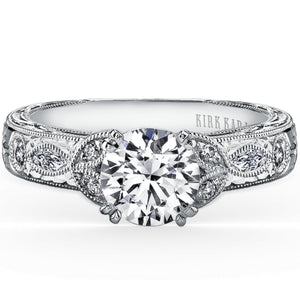 Kirk Kara White Gold "Dahlia" Marquise Side Stone Diamond Engagement Ring Front View