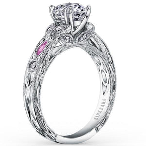 Kirk Kara White Gold "Dahlia" Pink Sapphire Marquise Cut Diamond Engagement Ring Angled Side View