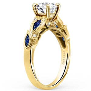 Kirk Kara "Dahlia" White Gold Marquise Cut Blue Sapphire Diamond Engagement Ring