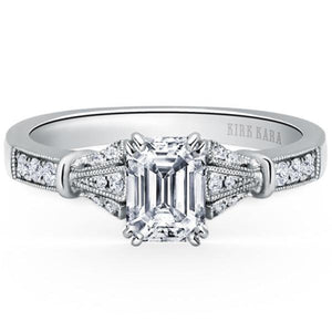 Kirk Kara White Gold "Lori" Emerald Cut Diamond Engagement Ring Front View