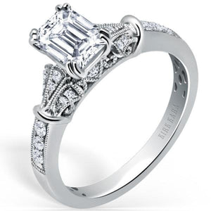 Kirk Kara White Gold "Lori" Emerald Cut Diamond Engagement Ring Angled Side View