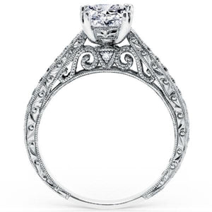 Kirk Kara White Gold Stella Round Cut Diamond Engraved Engagement Ring Side View