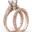 Load image into Gallery viewer, Kirk Kara Rose Gold &quot;Stella&quot; Scroll Engraved Milgrain Engagement Ring Set Angled Side View
