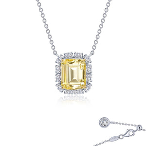 Lafonn Fancy Yellow Simulated Diamond Emerald-Cut Halo Necklace