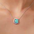 Load image into Gallery viewer, Lafonn Lab-Grown Emerald Cut Teal Sapphire Halo Necklace
