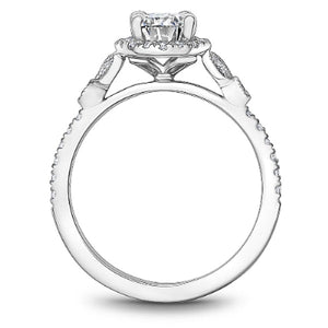 Profile of Noam Carver 14K White Gold Oval Shaped Diamond Halo Engagement Ring with Millgrain Detailing