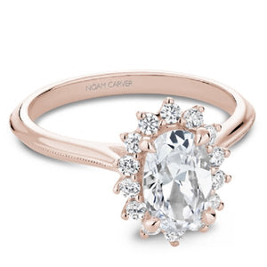 Noam Carver 14K Rose Gold High Polished Oval Center Starburst Halo Diamond Engagement Ring
