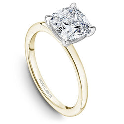 Noam Carver Two-Tone Yellow Gold High Polish Cushion Cut Solitaire Engagement Ring with White Gold Four Claw Prong Head 