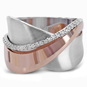 Simon G. 18k White & Rose Two-Tone Gold Diamond "Swish" Ring