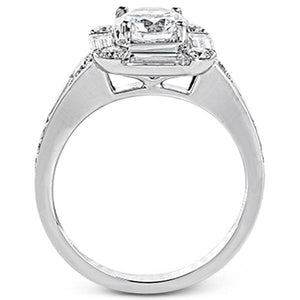 Simon G. Baguette & Round Halo Diamond Engagement Ring