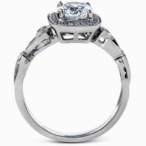 Simon G. Cushion Halo Vintage Style Floral Engagement Ring