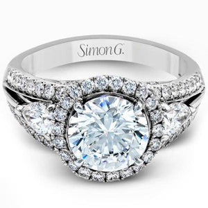 Simon G. Diamond Halo Ring with Pear Cut Side Diamonds