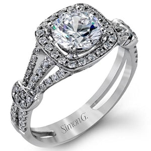 Simon G. Halo Split Shank Diamond Engagement Ring