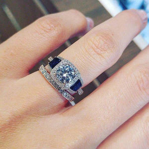 Simon G. Halo Three Stone Blue Sapphire Engagement Ring