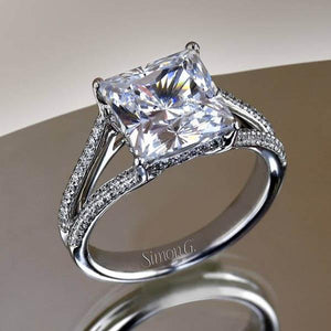 Simon G. Large Center Princess Cut Split Shank Diamond Engagement Ring