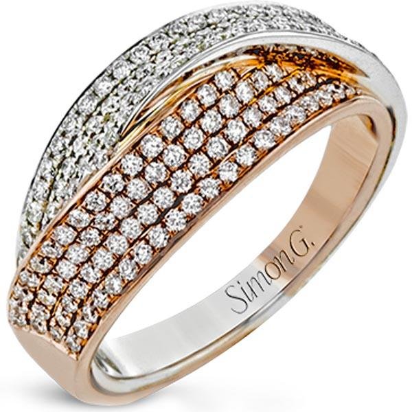 Simon G. Right Hand Two Row Crossover Pave Diamond Ring - 18K White Gold