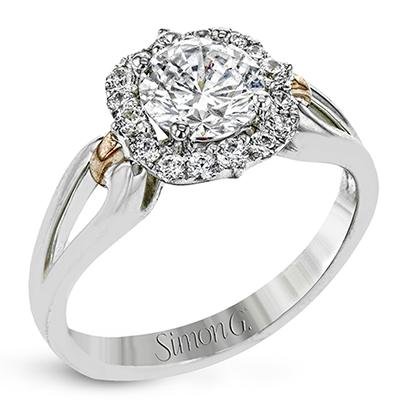 Simon G. Two-Tone Halo Split Shank Diamond Engagement Ring