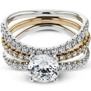 Simon G. Two-Tone Rose & White Three Row Diamond Engagement Ring Set