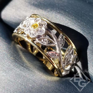 Simon G. Vintage Style Flower Diamond Ring in 18kt Yellow & White Gold