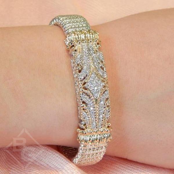 Buy Vahan Sterling Silver & 14K Yellow Gold 0.18 Ct Diamond Bangle Bracelet  | 20892D