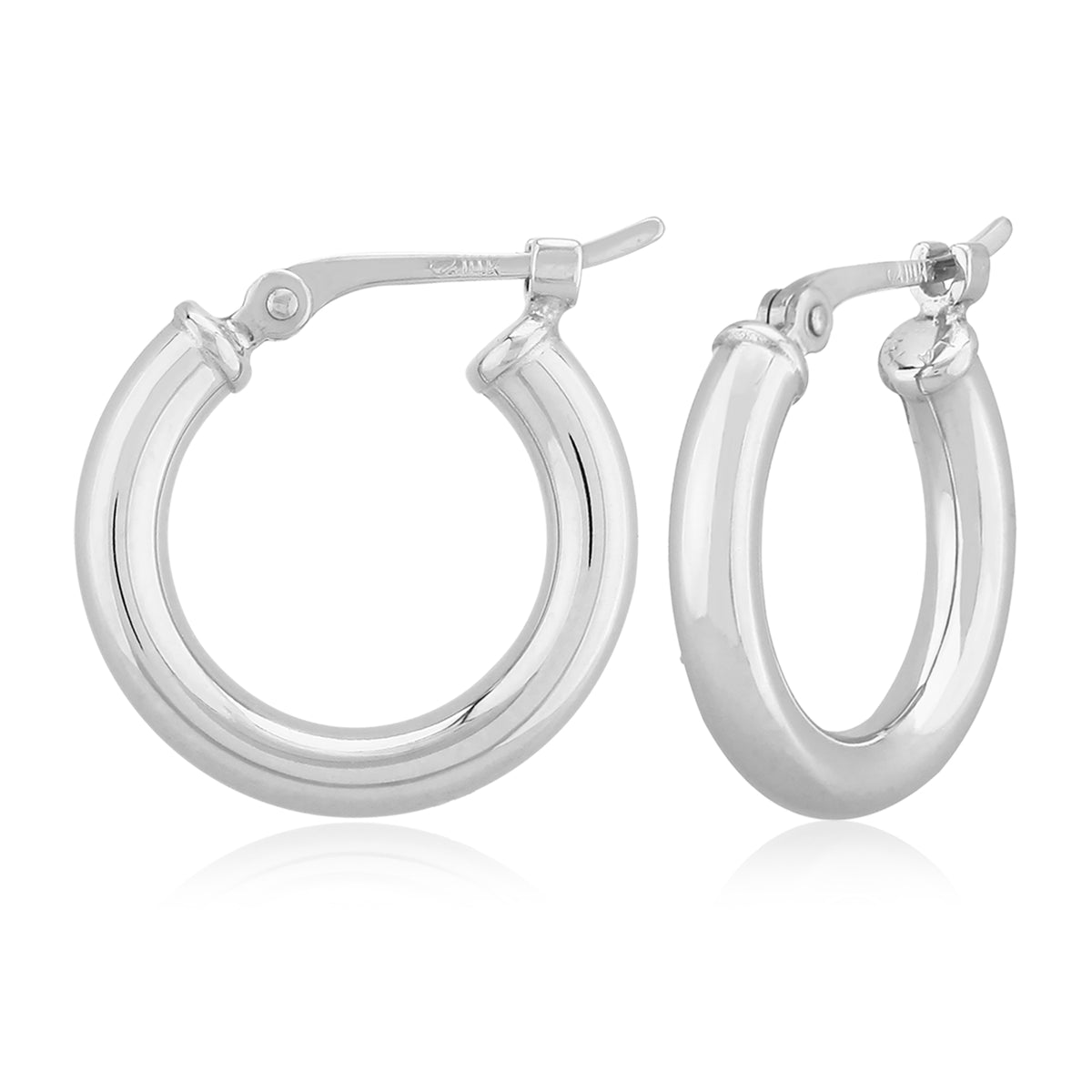 Ben Garelick 14K white gold high-polish tube hoop earrings, 2.5mm x 15mm, with hinged snap-down closure