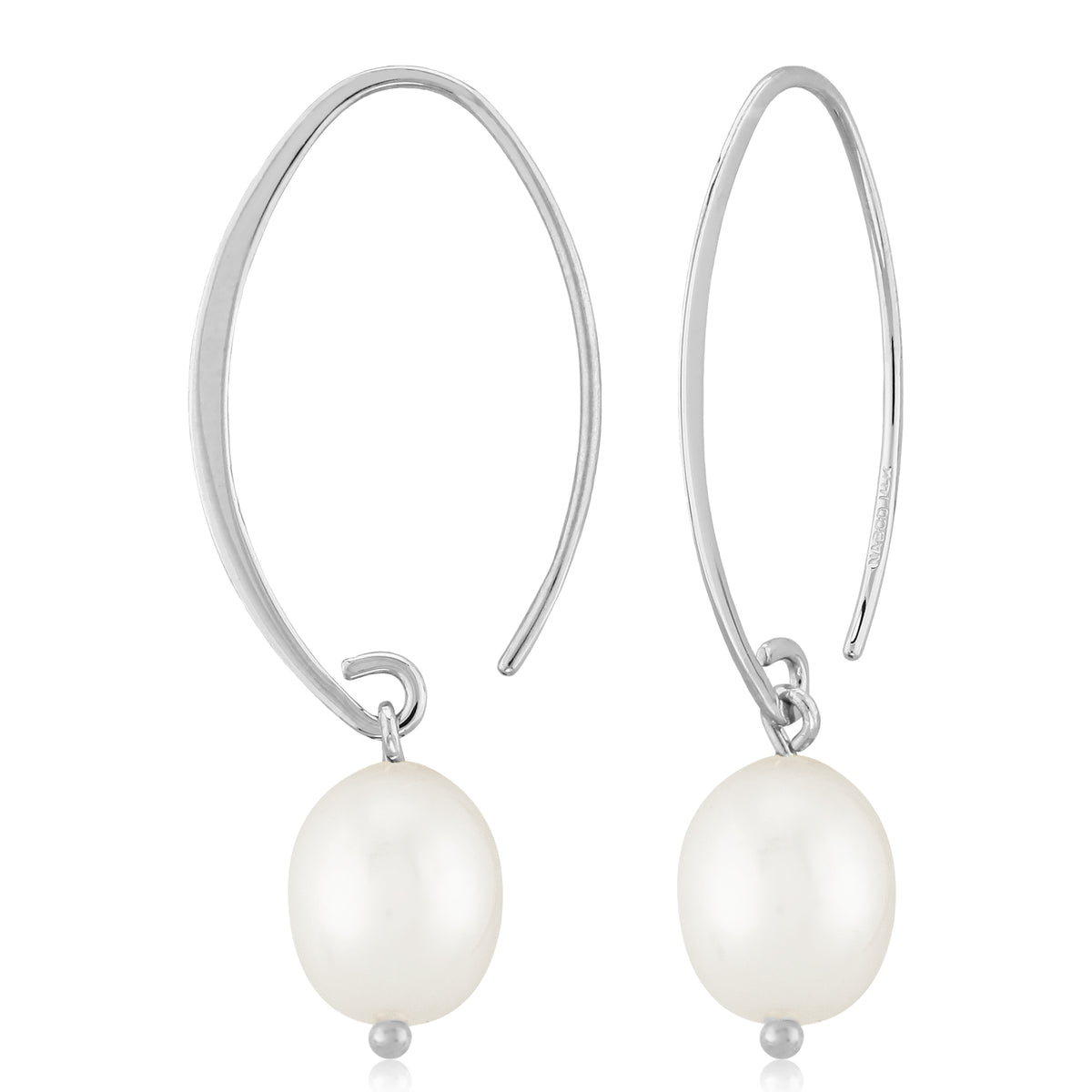 Ben Garelick sterling silver sweep earrings with oval white freshwater pearl drops