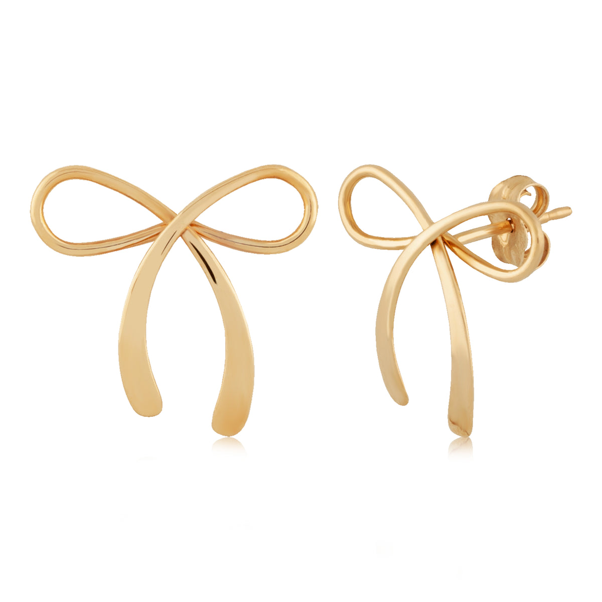Ben Garelick 14K yellow gold open bow stud earrings with polished loops and flared ribbon tails