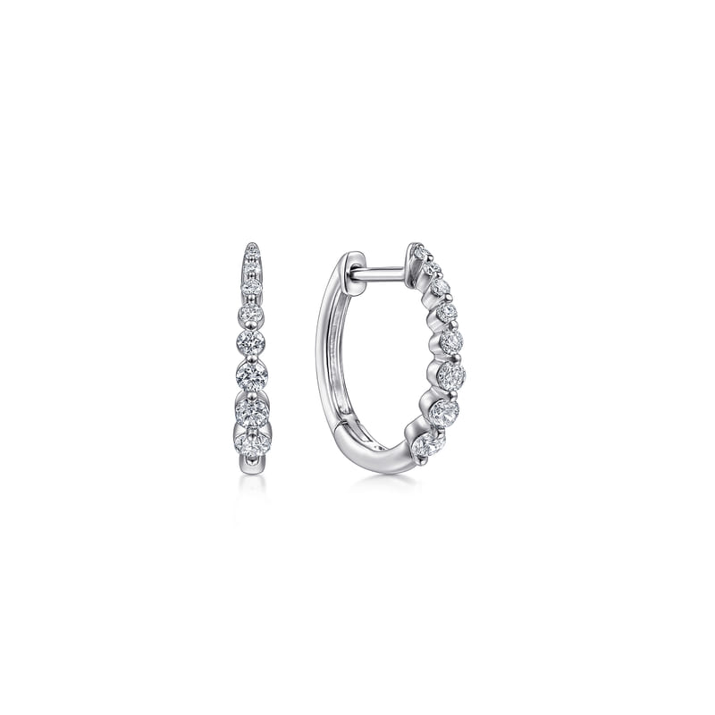 Gabriel & Co. 14K White Gold Lusso 15mm Classic Graduating Huggie Diamond Earrings