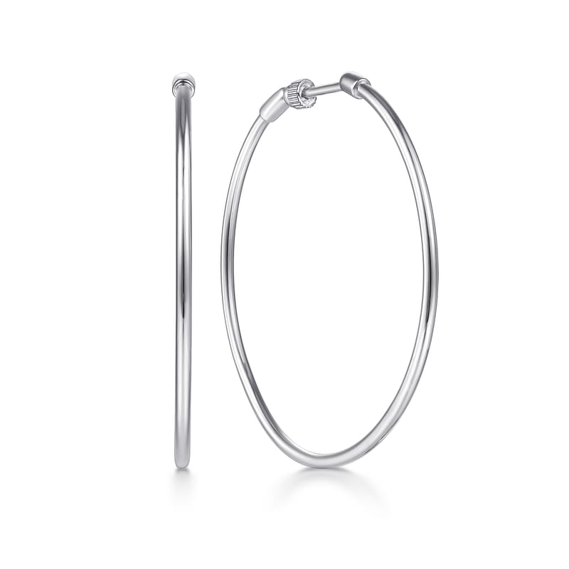 Gabriel & Co. 40MM White Gold High Polished Round Classic Hoop Earrings 