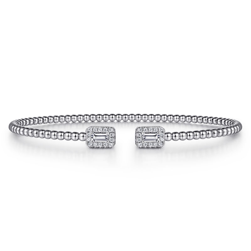 Gabriel & Co. White Gold Bujukan Open Cuff Bracelet with Halo Diamond Baguettes