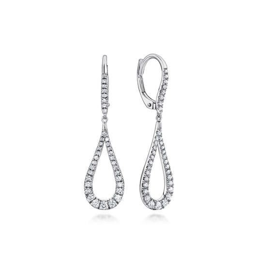 Gabriel & Co. White Gold Contoured Pear Shaped Diamond Drop Earrings