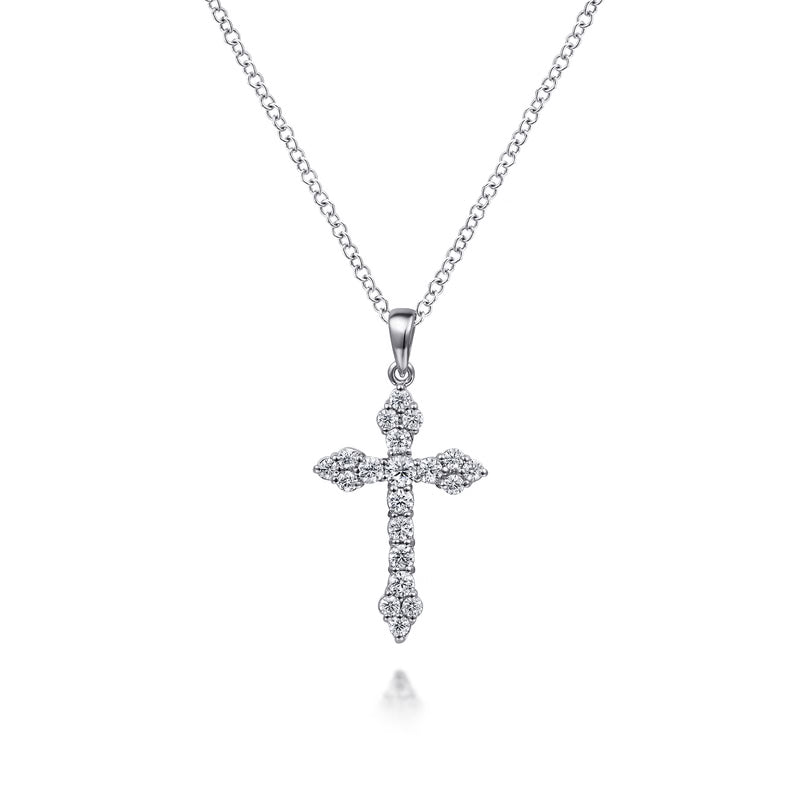 Gabriel & Co. 14K White Gold 0.60 Carat Diamond Cross Pendant Necklace When Worn