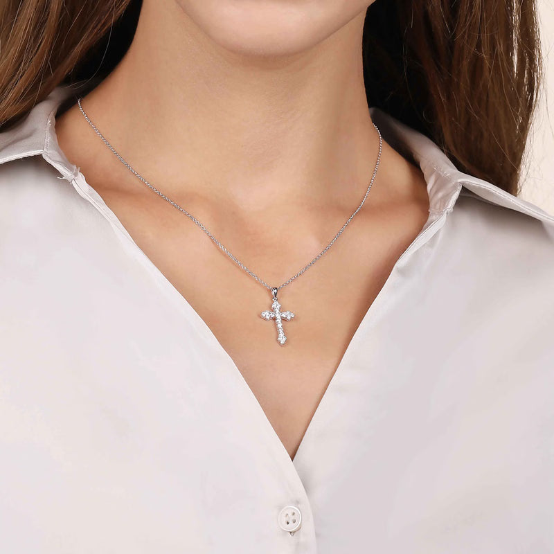 Gabriel & Co. 14K White Gold 0.60 Carat Diamond Cross Pendant Necklace When Worn