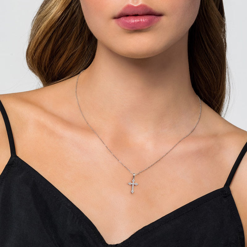 Gabriel & Co. 14K White Gold 0.25 Carat Diamond Cross Pendant Necklace When Worn