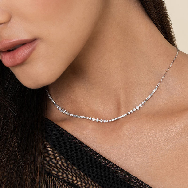 Gabriel & Co. Lusso 14K White Gold Diamond Necklace Close Up Look