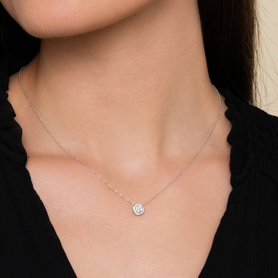 Gabriel & Co. Diamond Cushion Pave Cluster Pendant on Model