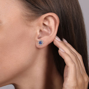 Gabriel & Co. Lusso Diamond and Blue Sapphire Stud Earrings