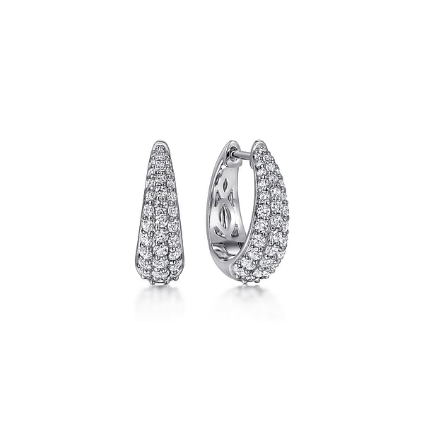 Gabriel & Co. White Gold Diamond Pave Teardrop Oval Shaped Diamond Huggie Earrings