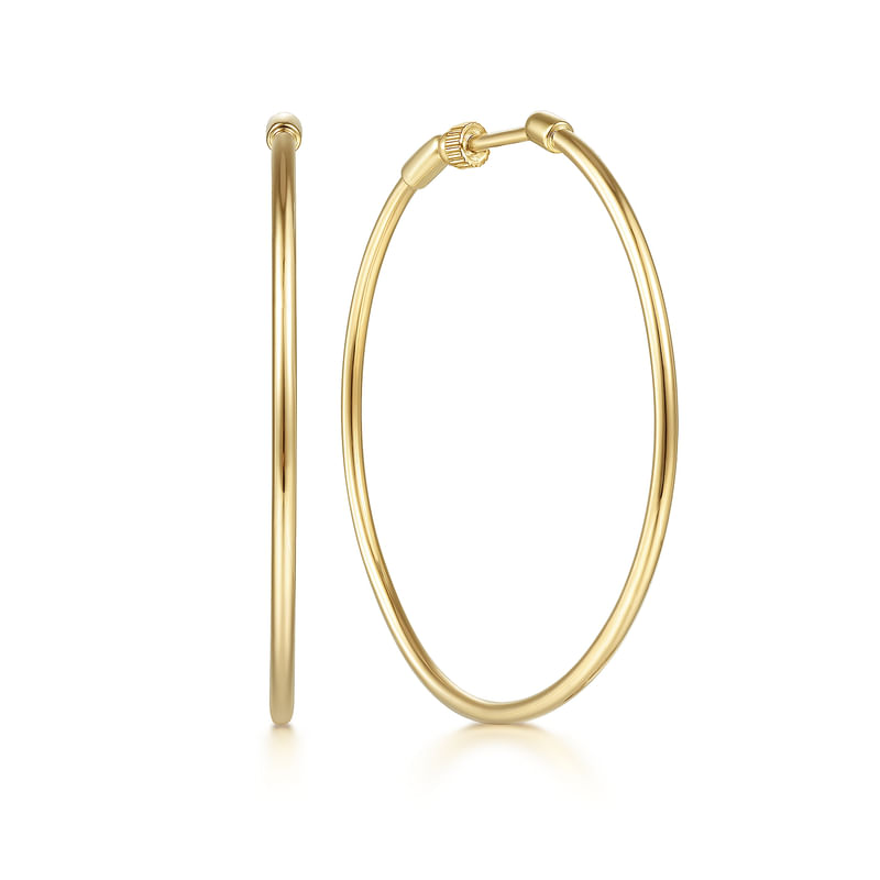 Gabriel & Co. 40MM Yellow Gold High Polished Round Classic Hoop Earrings 