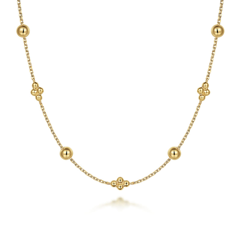 Gabriel & Co. 14K Yellow Gold Bujukan High Polish Beaded Clover Necklace