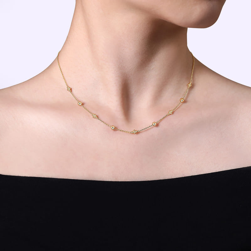 Gabriel & Co. 14K Yellow Gold Bujukan High Polish Beaded Clover Necklace