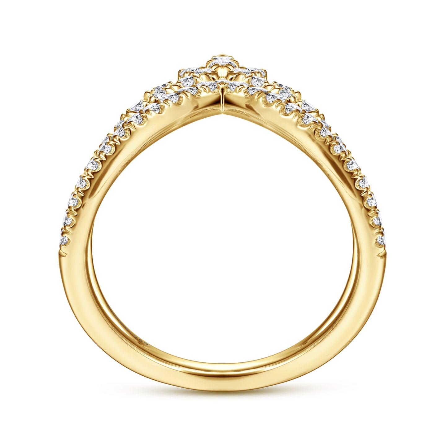 Gabriel & Co. Yellow Gold Two-Row Marquise Shaped Diamond Chevron Ring 
