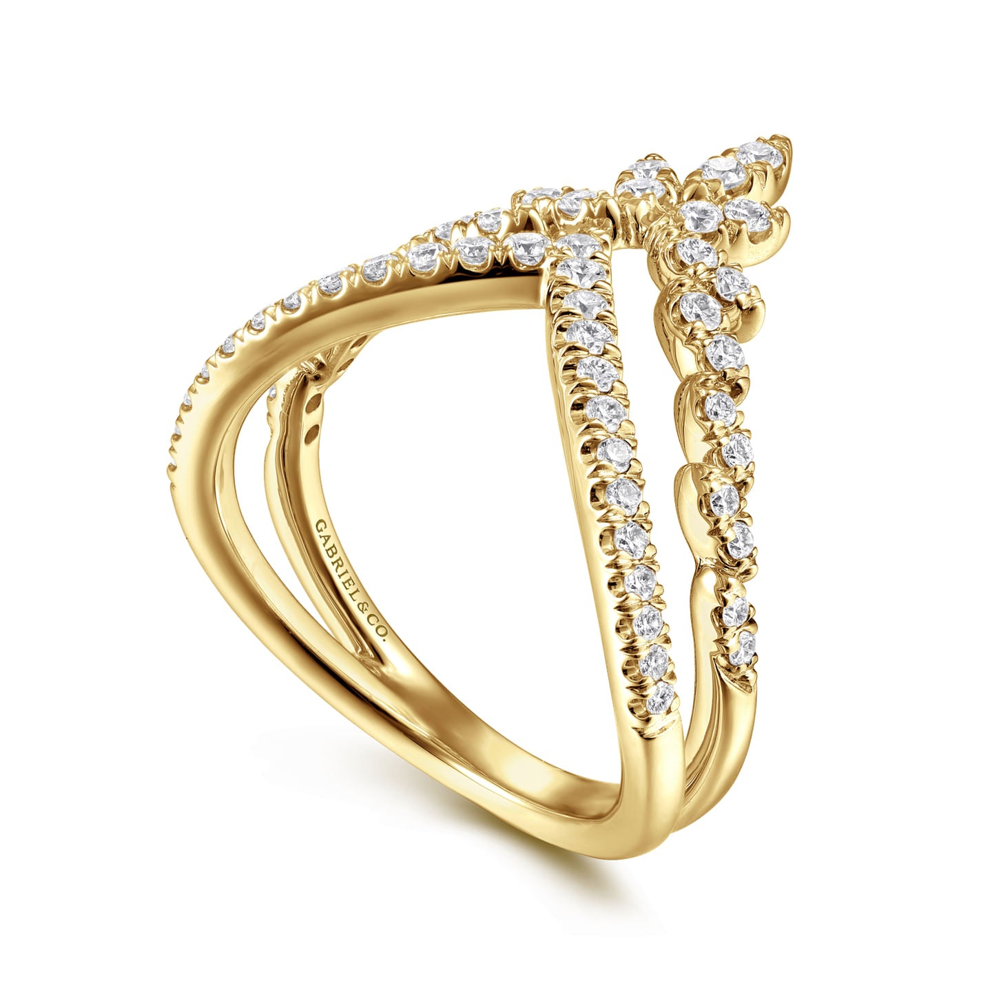 Gabriel & Co. Yellow Gold Two-Row Marquise Shaped Diamond Chevron Ring 