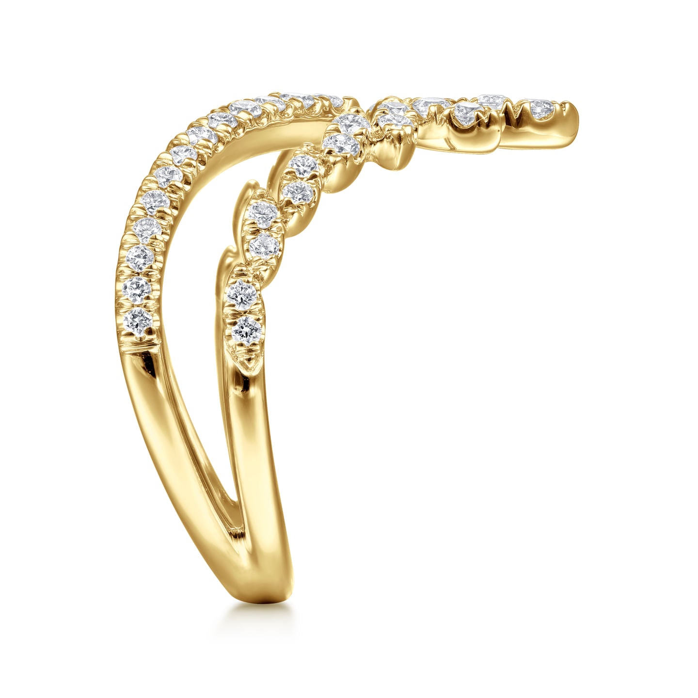 Gabriel & Co. Yellow Gold Two-Row Marquise Shaped Diamond Chevron Ring 
