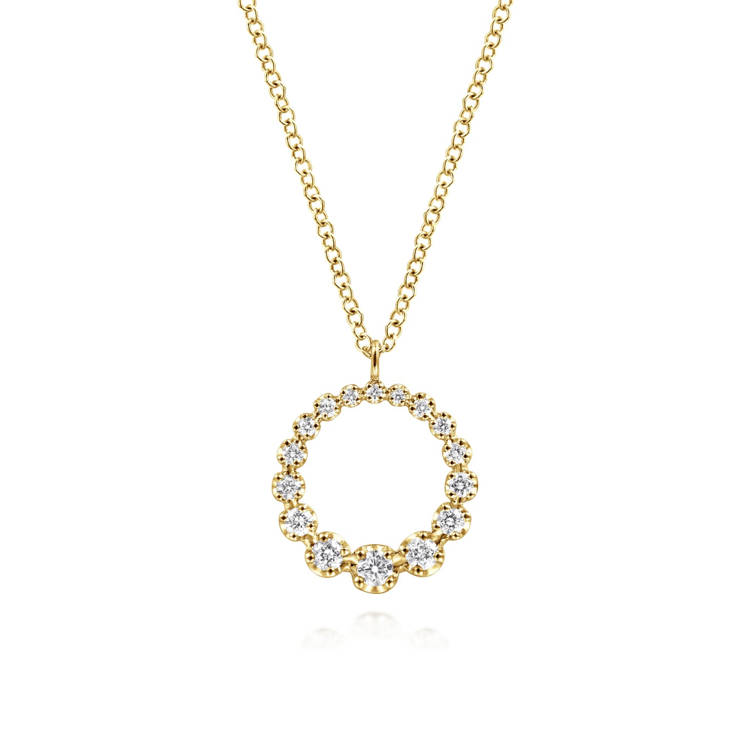 Gabriel & Co. Yellow Gold Open Circle Graduating Diamond Pendant