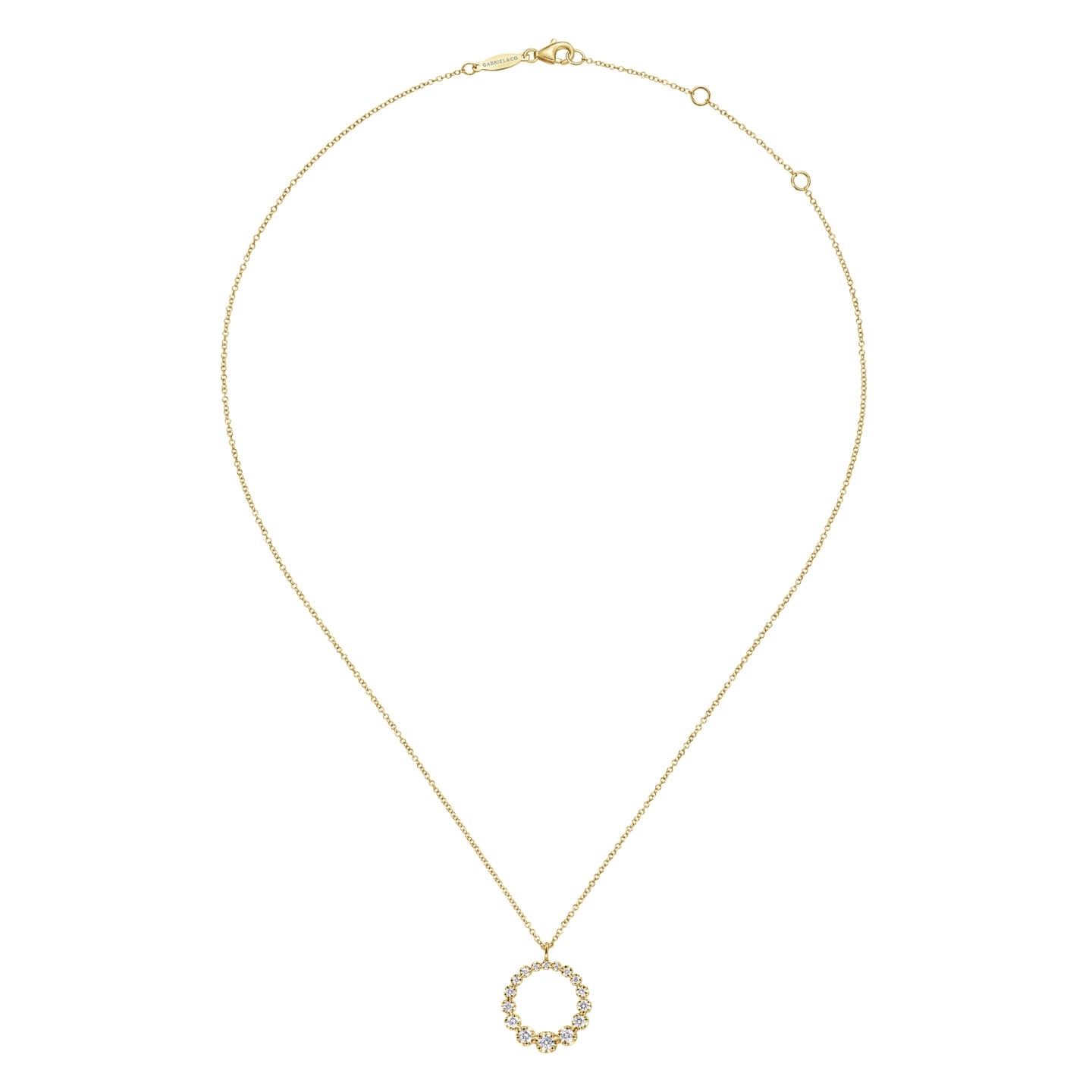 Gabriel & Co. Yellow Gold Open Circle Graduating Diamond Pendant