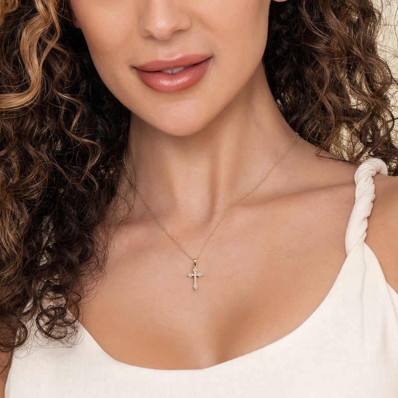 Gabriel & Co. 14K Yellow Gold 0.25 Carat Diamond Cross Pendant Necklace When Worn