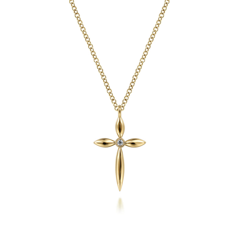 Gabriel & Co. Yellow Gold High Polish Diamond Cross Tapered Pendant
