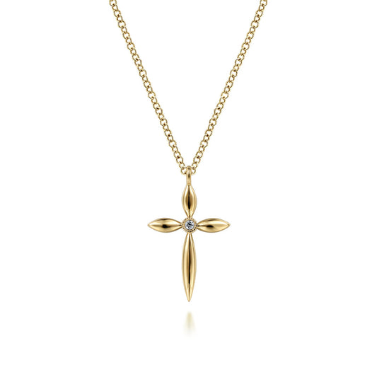 Gabriel & Co. Yellow Gold High Polish Diamond Cross Tapered Pendant