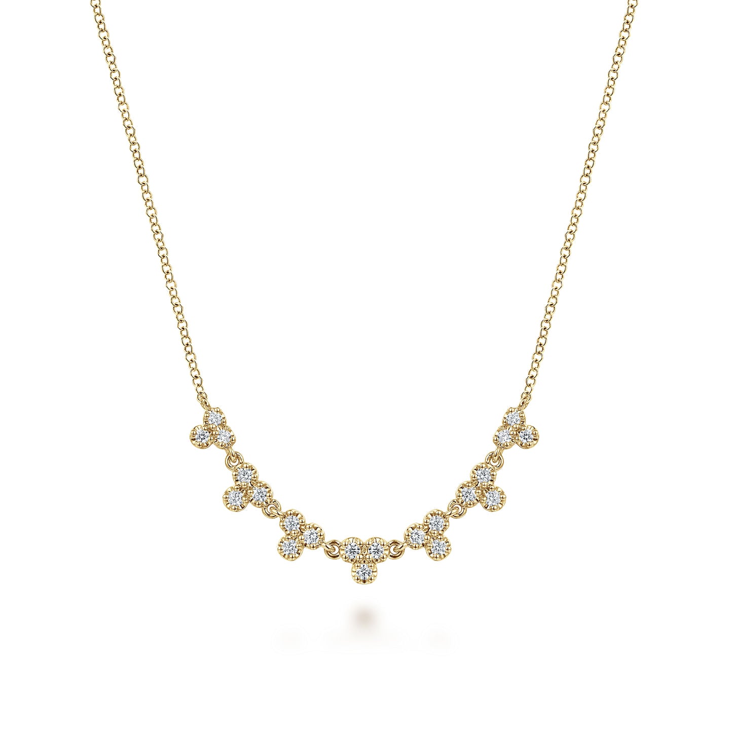 Gabriel & Co. Yellow Gold Curved Diamond Station Bar Necklace
